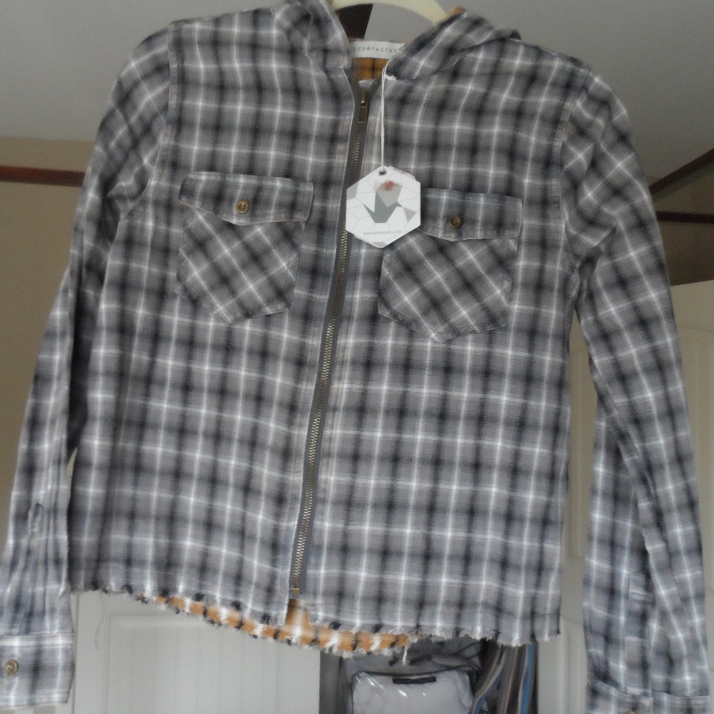 Plaid zip up hooded shirt/jacket